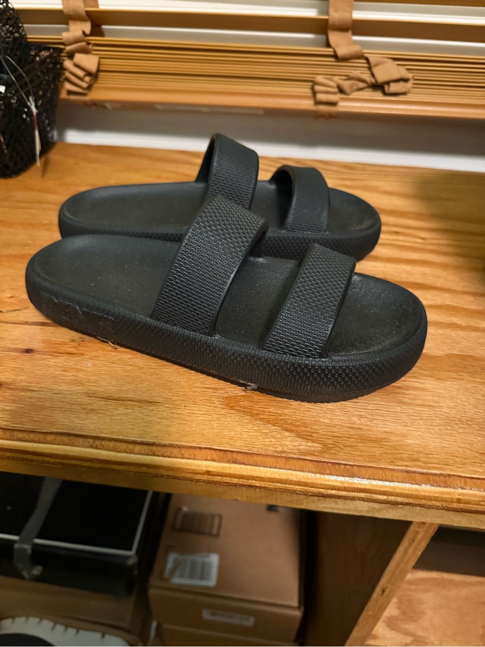 PINK Victoria's Secret Black Double-Strap Slide Sandals